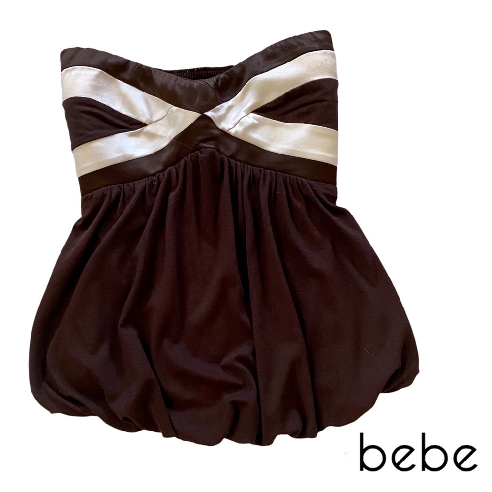 BEBE NWT Strapless Top-Duo Color Silk Combo Size XS